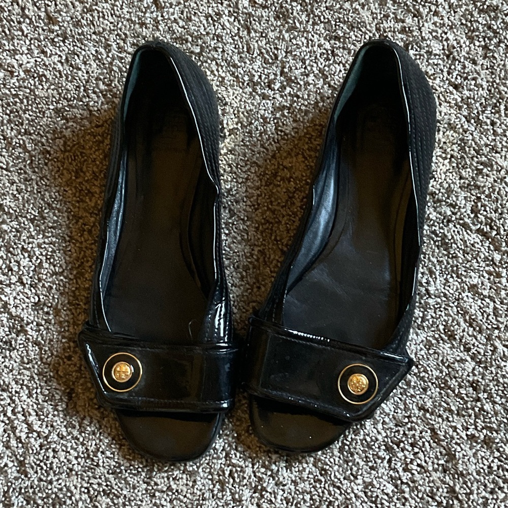 Tory Burch Black Flats with Gold Accents